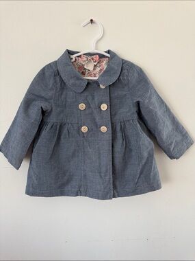 H&M Girls Chambray-Style Double-Breasted Pea Coat - Blue